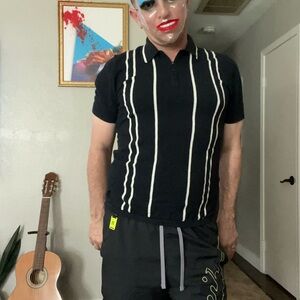 Perry Ellis Black Polo with White Stripes